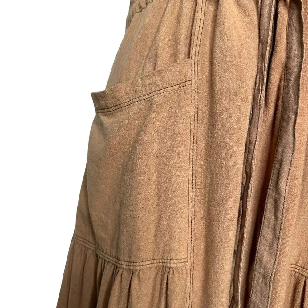 NWT Free People Catch The Breeze Midi Dress sz M medium Linen Amber Waves Tiered - Picture 5 of 14